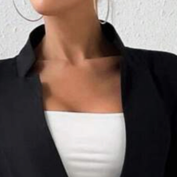Classic Black Pleated Split Sleeve Open Front Blazer - Picture 5 of 7